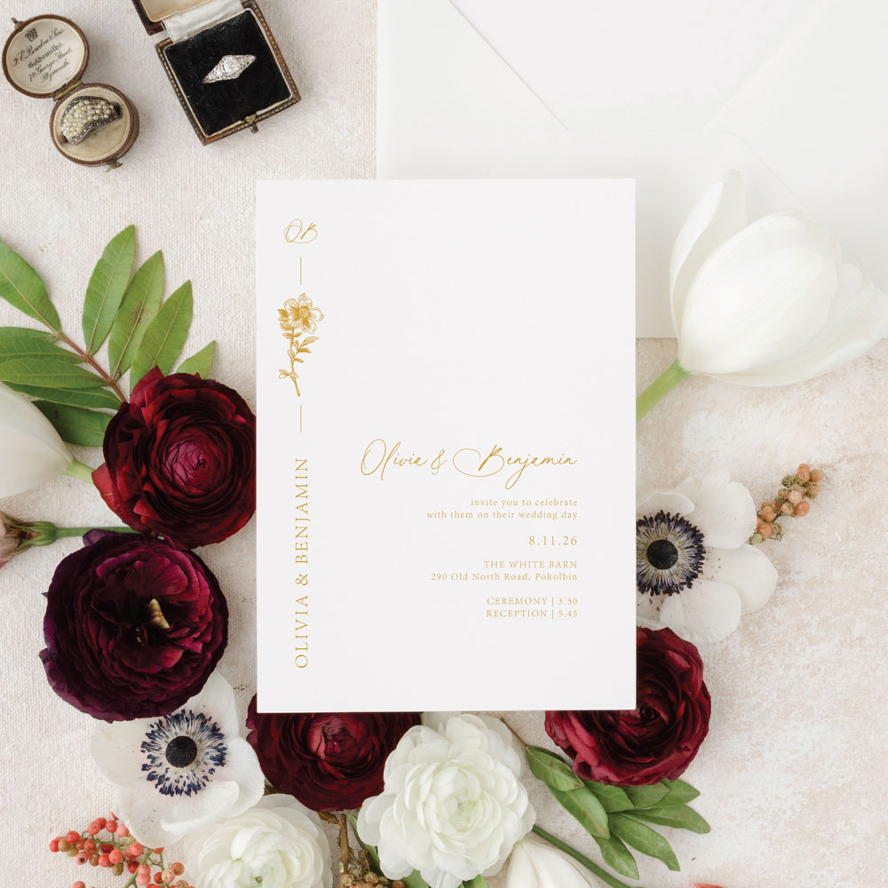 Personalised Wedding Invitation Design Packages - minimalist white and gold rose design wedding invitations