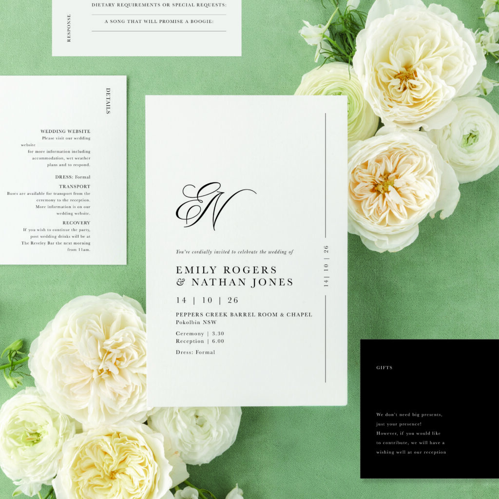 classic timeless black and white wedding invitations