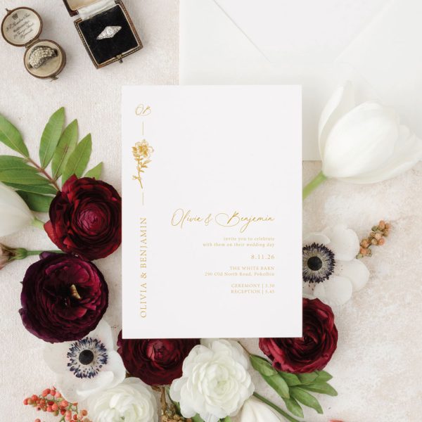 Personalised Wedding Invitation Design Packages - minimalist white and gold rose design wedding invitations